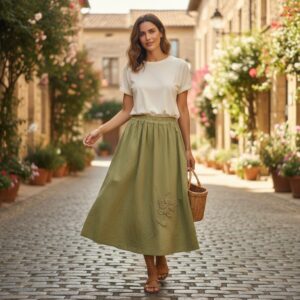F 164 Fustă Midi Verde Olivă