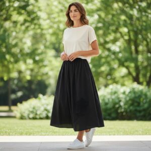 F 166 Fustă Midi NEAGRA