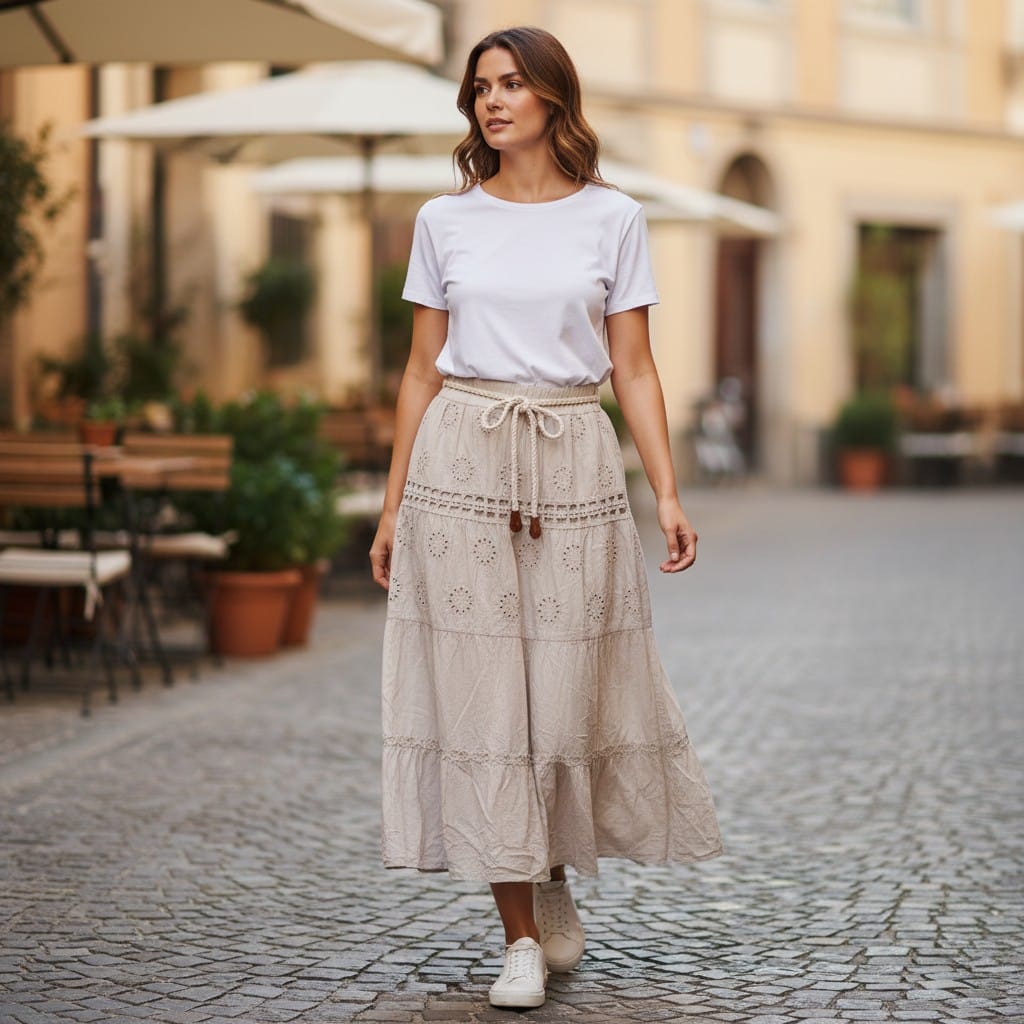 F 196 FUSTA DIN BUMBAC CU BRODERIE