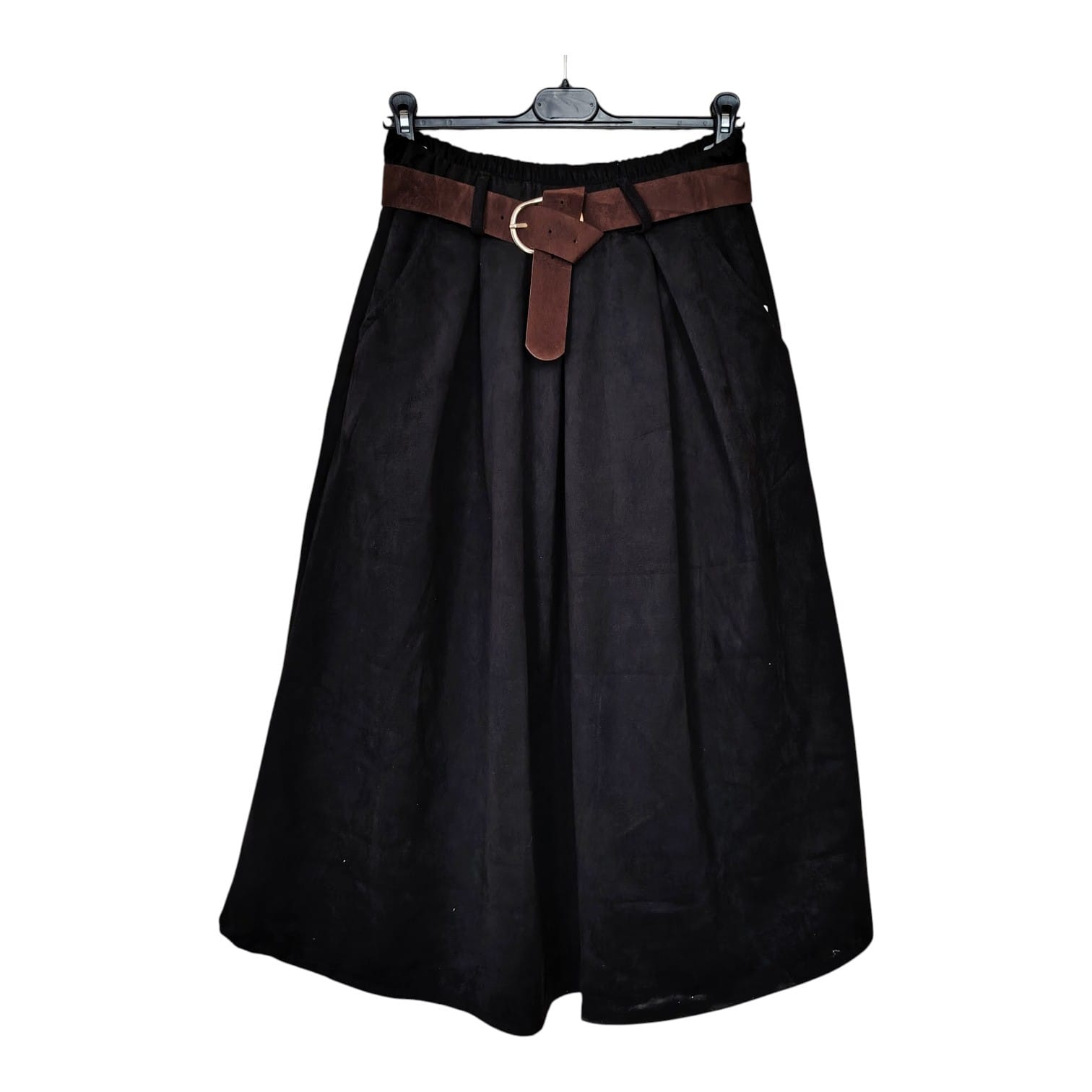 F 152 FUSTA Midi NEAGRA cu Aspect de Piele Întoarsă și Curea Inclusă - imagine 2